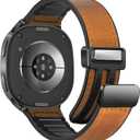Genuine Leather Watch 8 Band Compatible with Samsung Galaxy Watch 8 40mm 44mm/ 8 Classic 46mm, Magnetic Buckle Silicone Bottom Design Adjustable Wristbands Accessories for Men and Women