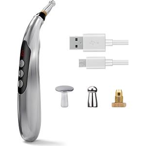 Acupuncture Pen Electronic - USB Rechargeable Pain Relief Electric - for Meridians Energy Pens Massager - Pain Relief Massage Tool with 3 Massage Heads & 2 Massage Gel - Gifts for Women & Men