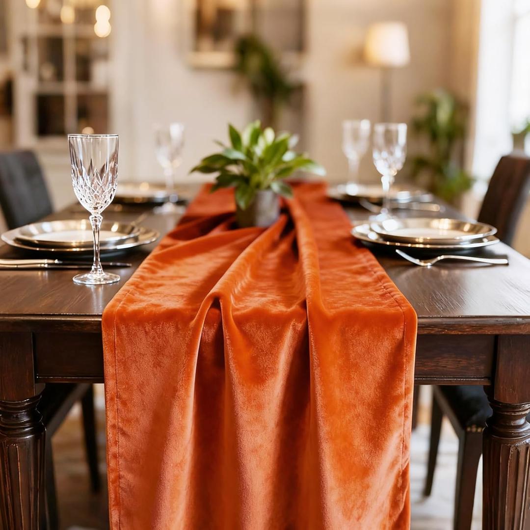 Hahuho Orange Velvet Table Runner 10ft Extra Long,Luxury Table Runner 20x120 inch for Christmas Thanksgiving Wedding New Year Party Table Decorations