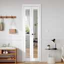 FREDBECK Preassembled Bifold Mirrored Barn Doors for 24x80 Opening,Interior folding Closet Door and Hardware Kit Included, PVC Surface, White,for Pantry,Laundry Room