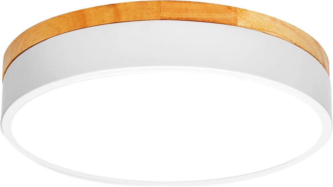 Modern Flush Mount Ceiling Light Fixture 12 Inch,24W Wood Round LED Close to Ceiling Light Fixtures 2700-5000K Tunnable Ceiling Lamp,Ceiling Lights for Bedroom Living Room,Hallway, White (Type B 5CCT)