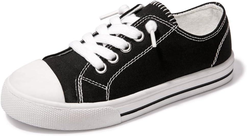 Colgo Boys Girls Sneakers Canvas Lace up Walking Shoes for Little Big Kids (Black, 3 Little Kid)
