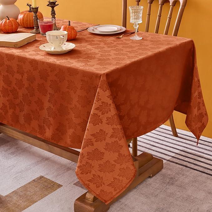 Biscaynebay Fall Round Tablecloth 60''-Gold Thanksgiving Autumn Harvest Gathering Jacquard Fabric Damask Table Cloth, Small Circle Folding Table Covers Kitchen Dinner Dining Picnic Holiday Parties