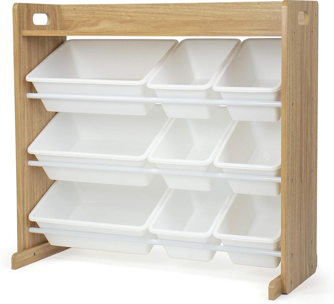 Humble Crew Toy Storage Organizer with Top Shelf and 9 Removable Bins, Natural/White Toddler Bookshelf with Toy Organizer - Modern Toy Rack Ideal for Kids' Rooms, Playrooms, and Nurseries