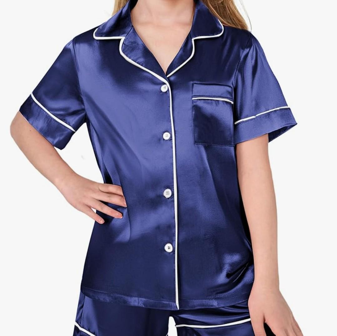 Arshiner Girls Pajamas Silk Satin Pajama Sleepwear Button Down Pj Set Loungewear 150