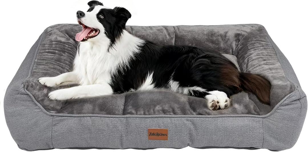 Orthopedic Dog Bed for Large Dogs - Extra Thick Supportive Dog Couch Bed, Pet Beds Sofa with Waterproof Washable Cover & Non-Slip Bottom, Grey, 38x28 Inch
