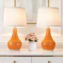 Seealle Modern Ceramic Table Lamps for Night Stands - Bedside Lamps Set of 2 for Nightstand,Orange Bedroom Lamp for Living Room Cute Desk End Table Office Guest Room Dresser Rocker Swtich
