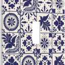 White/Blue Mexican Tile Single Toggle Light Switch Plates Outlet Covers Decorative 1 Gang Receptacle Wall Plate Mediterranean Morocco Spanish Ceramic Mosaic Bedroom Decorate Plug Light Switch Cover