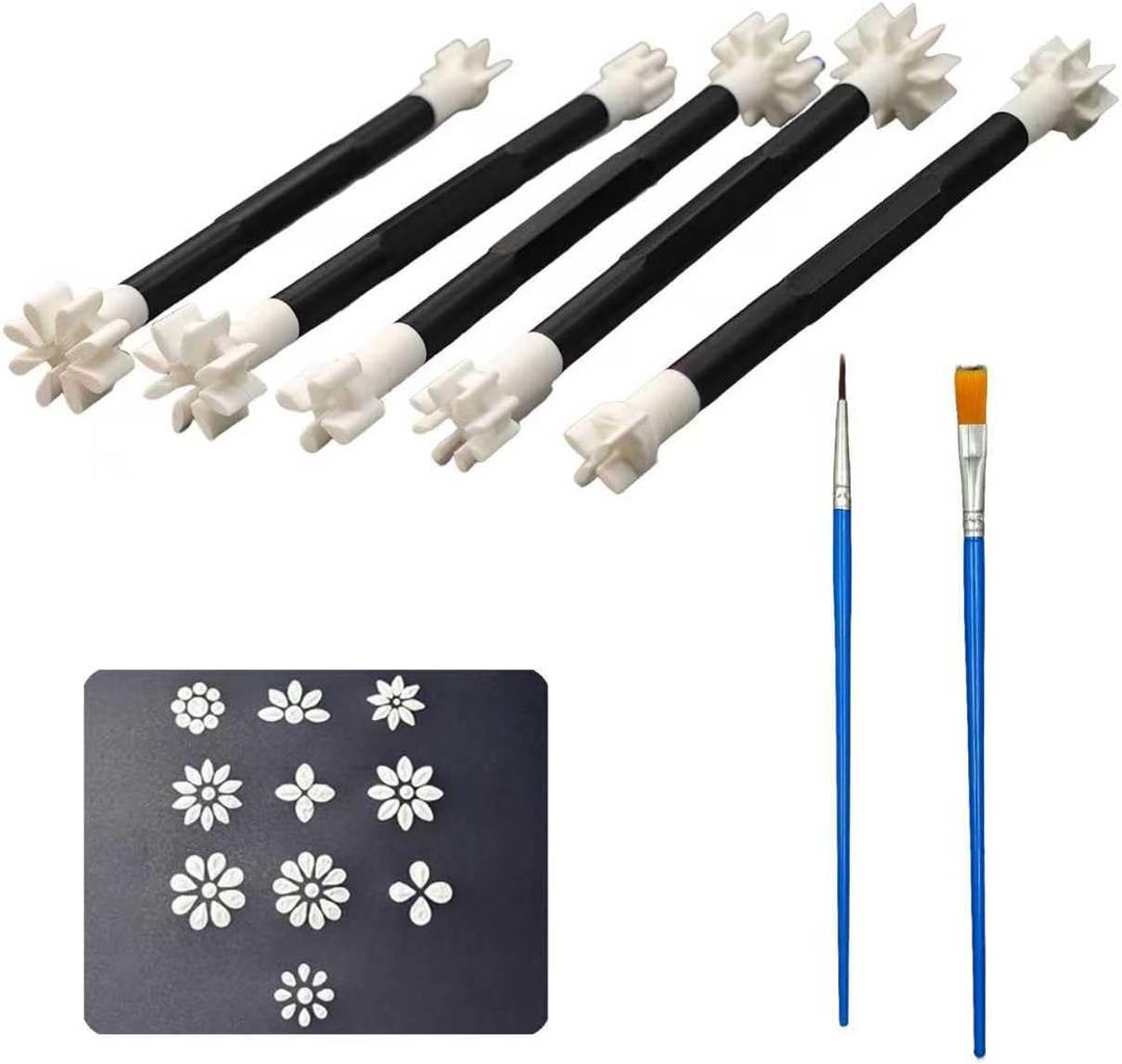 7 Pack Flower Petal Dotting Tools Set, Mandala Dot Art Tools for Rocks Painting, Ceramic & Glass, Includes 10 Different Embossing Tips for DIY Decorating Cakes and Cookies