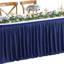 Wish Care 6ft Long Navy Blue Table Skirt for Rectangle Tables Decorations - Wrinkle Resistant Polyester Pleated Table Skirting Desk Skirts for Office Baby Shower Birthday Party Wedding Banquet