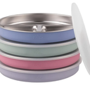 Stainless Steel Divided Plates + Silicone Sleeve and Storage Lid | Baby, Toddler, Kids | Dinner & Snack Plates | 4 Pack