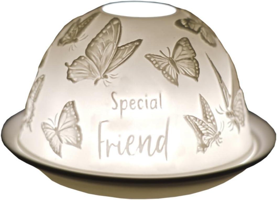 2 x Cello Porcelain Tealight Holder Dome - Special Friend Butterfly Design with 3D Projection & Loving Message for Scented Unscented Tealights & LED Candle Wax Warmer Mom Easter Women Gifts Ornament Home