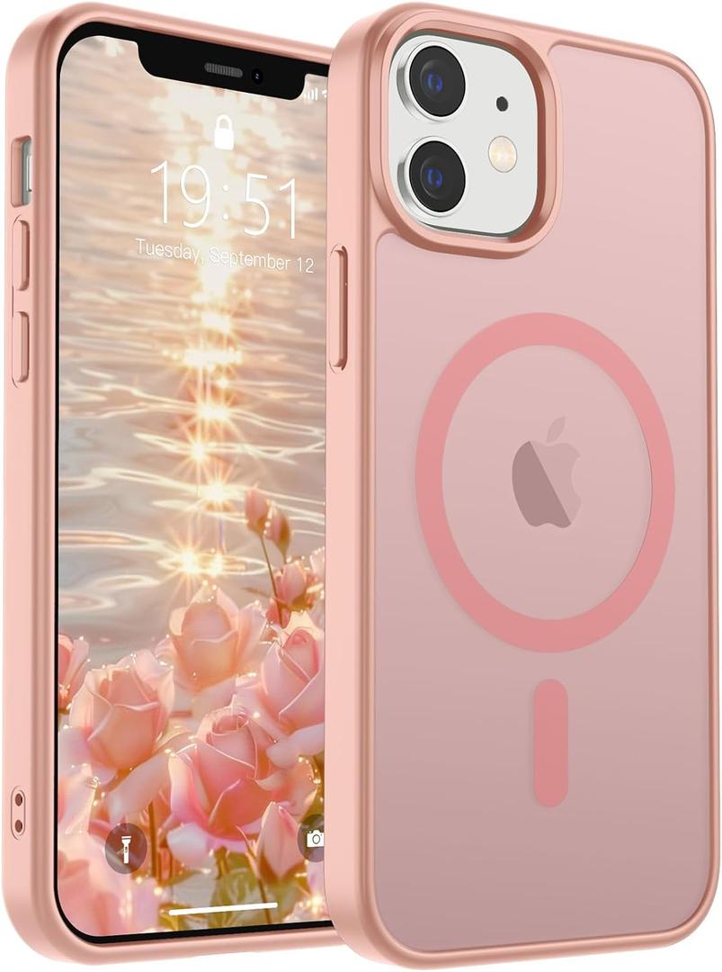 SUPFINE Magnetic for iPhone 12 Case/ iPhone 12 Pro Case (Compatible with MagSafe) (Military Grade Drop Protection) Slim Translucent Matte Shockproof with Anti-Fingerprint Phone Case, Pink