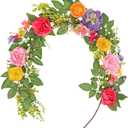 Briful Floral Peonies Garland for Mantle Door Decor, 5.17ft Spring Flowers Faux Garlands for Wedding Centerpiece Table Decorations (Red)