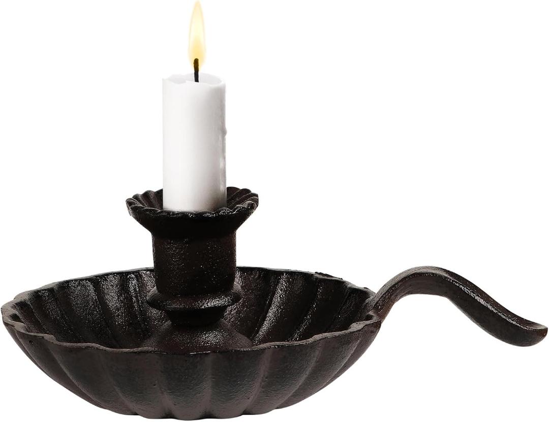 Vintage Cast Iron Candle Holder with Handle, Tapered Candlestick Holders, Candle Stand for Home Wedding Party Decoration1Pack