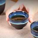 Chinese Ceramic Kung Fu Tea Set of 6, Japanese Tea Cup, Sake Cup, Ceramic Tea Set (Blue)