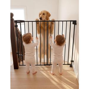 Babelio Removable Baby Gate for Stairs No Bottom Bar, 29-43", 30" H, Black | Hardware Mounted (Drill Needed)| Wide Walk-Thru| Auto-Close Safety Dog/Pet Gate for Stairs & Doorways