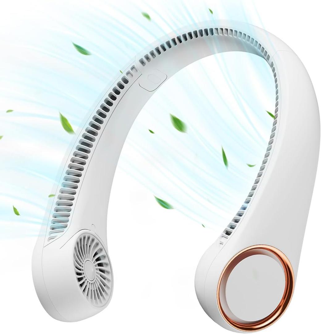Gaiatop Portable Neck Fan, 360 Cooling, 72 Air Outlet, Lightweight Hands Free 3 Speeds 4000mAh USB Rechargeable Mini Personal Bladeless Fans, Wearable Birthday Gifts for Dad Men Women White