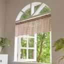 Deeprove Boho Valance Kitchen Short Curtain with Tassel, Textured Striped Drape Tier Embroidered Shabby Chic Linen Coffee Window Treatment for Cafe Closet, W52 x L18 inch Rod Pocket 1 Panel Natural