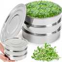 Tlence 9" Stackable Stainless Steel Seed Sprouting Kit, 3-Tier Mesh Germination Tray, Seed Sprout Grower with Lid Base, Microgreens Propagator for Beans Peas Broccoli Wheat Grass, Soil Free