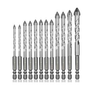 12 Pcs Concrete Carbide Drill Bits Set Hex Shank Masonry Cement Tile Drill Bit Set Hex Shank for Glass/Brick/Plastic/Wood/Procelain/Aluminium/Tile 5/32"-1/2"