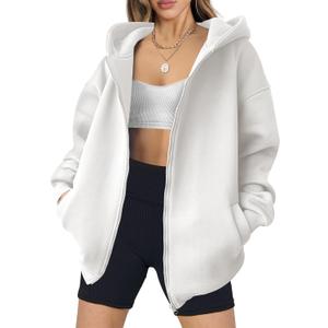 ANRABESS Womens Zip Up Hoodies Oversized Sweatshirt Long Sleeve Fleece Jackets Coat Workout Y2K Outfits 2025 Fall Trendy (X-Large, Off-white)