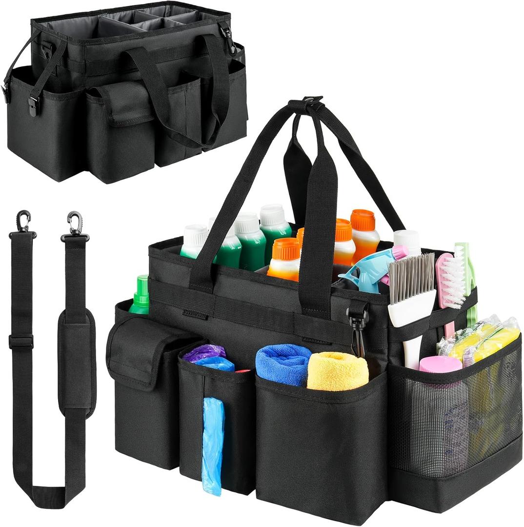 Hot Tub Chemical Storage Bag for Adults, Spa Accessories Organizer with Handle and Shoulder Strap, Cleaning Caddy Bag for Hot Tub Supplies, Black, Medium