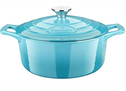 La Cuisine Enameled Cast Iron Dutch Oven Casserole Dish Pot with Lid, 2.1 QT 7.9 /20cm Dia. Internal Matt Black Enamel Coating, Gold-Plated SS Lid Handle Oven Safe up to 500 F, Blue
