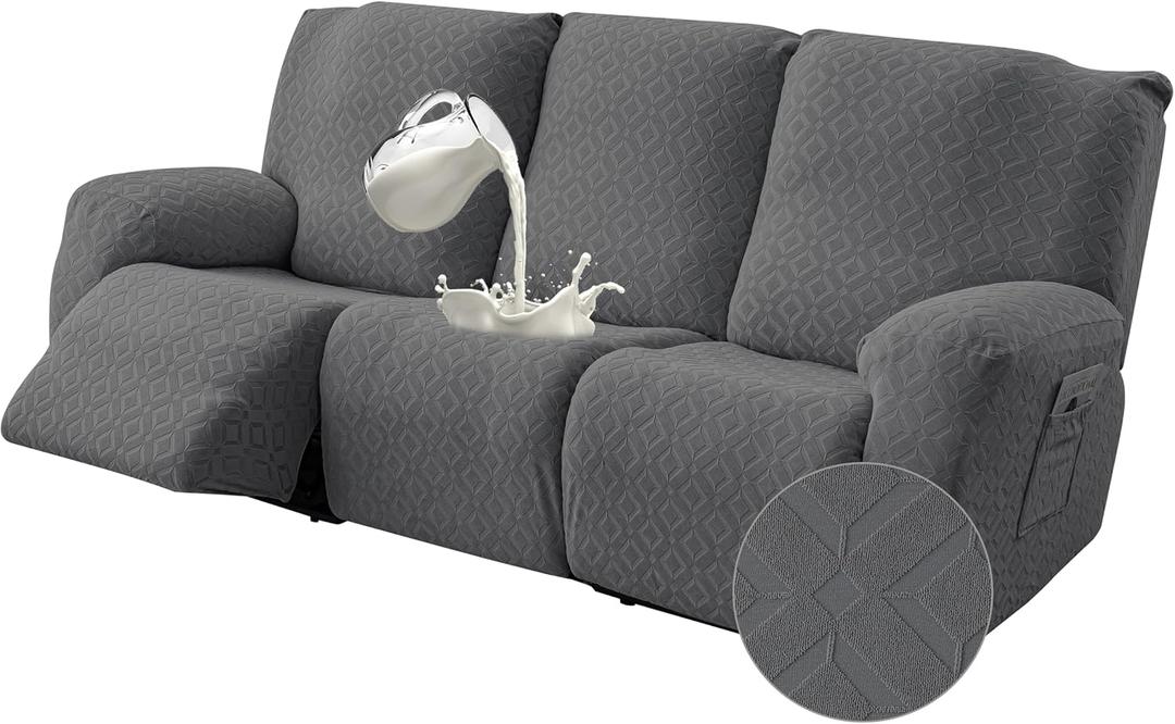 Gennia Waterproof Recliner Sofa Cover,Stretch Reclining Couch Covers with Pockets,Washable Lazy Boy Recliner Slipcovers,Leakproof Sofa Protector for Kids, Pets, Dog and Cat (3 Seat, Dark Gray)