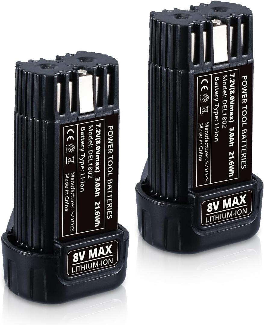 2Pack 3.0Ah DCB080 Replacement for Dewalt 8V Battery Li-ion DCF682 DCB095 DW4390 DCF680N1 DCF680G2 Easy Slide-in Compatible with dewalt Battery