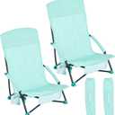 SUNNYFEEL Low Beach Chair 2 Pack, High Back Folding Beach Chairs for Adults with Cup Holder & Side Pocket, Lightweight Backpack Sand Chair Portable for Beach Camping Concert Lawn, 1.8 ft x 2.2 ft x 2.65 ft