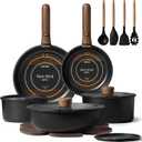 CAROTE 19pcs Pots and Pans Non Stick, Cookware Sets Detachable Handle, Induction Kitchen Pots and Pans,NonStick Cooking Set, Oven/Dishwasher/Fridge Safe, Space Saving (Black)