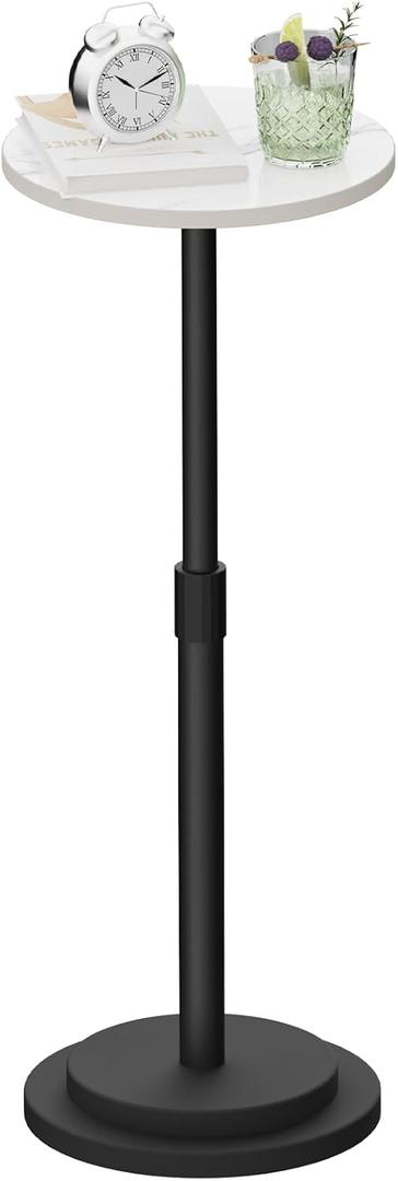 Height Adjustable Drink Table, Vintage Round Indoor Metal Plant Stand, for Small Spaces, Living Room, Bedroom, Cocktail, 1 Pack, White, GBZ001CW-1 (Rotundity)