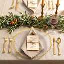 ejonirinjonir 50 Gold Trim Clear Charger Plates for Weddings 13" | Durable Plastic Charger Plates.Ideal for Holiday Tables.Easy to Clean Disposable Chargers or Hand Wash Reusable., 50pcs
