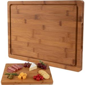 Bamboo Cutting Board, 1" Thick Heavy Duty Wood Chopping Board for Kitchen, Built-in Deep Juice Groove and Handles, Reversible Charcuterie Board for Meat BBQ, Gift for Housewarming, 17x12''