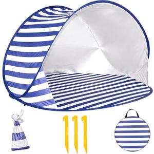 2 Person Pop up Beach Tent Sun Shelter, 59"x59"x37.4", Blue & White