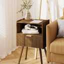 JOONEE Nightstand with Outlet,Modern Bedside Table with Storage Drawer and Open Wood Shelf, for Living Room, Bedroom and Small Spaces, Accent Night Stand with Solid Wood Legs, Easy Assembly,Brown