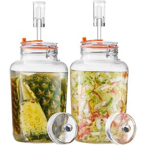 1 Gallon Fermentation Jars, 2 Pack Glass Fermentation Kit with Airlocks & Weights, Wide Mouth Fermenting Jars for Sauerkraut, Kimchi, Pickles, Mead & More