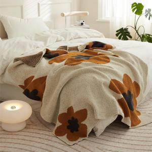 Floral Throw Blanket Big Flower Pattern Soft Cozy Warm Fuzzy Fluffy Microfiber Feather for Couch Bed Sofa Baby Pets Home Decor All Season (Chen Orange, 47''x59'')