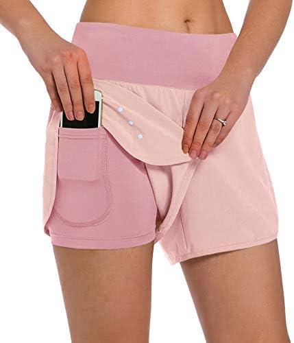 Ksmien Women's 2 in 1 Running Shorts - Lightweight Athletic Workout Gym Yoga Shorts Liner with Phone Pockets, Size XL