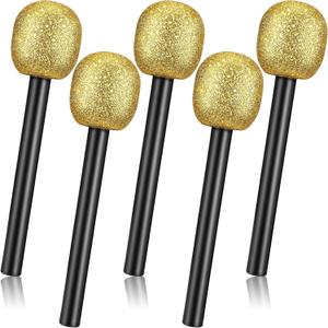 Facmogu 5 Packs Glitter Microphone Props, Fake Plastic Bling Mic Props for Halloween Christmas Cosplay, Microphone Party Decor Prop for Costume Karaoke Birthday Dancing Party Favors - Sparkling Gold