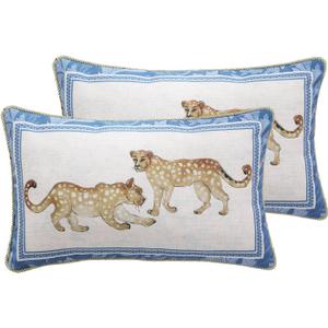 patdrea Designer Throw Pillow Covers for Couch 18"x18",Vintage Linen Pillows Cover with Cheetah Pattern and Luxury Ruffle,Farmhouse Decorative Pillowcases for Bed Living Room Outdoor Set of 2