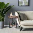 Gadroad Round End Table with Storage Shelf, 2 Tier Farmhouse Side Table Nightstand for Living Room, Bedroom, Wood Tabletop & Black Metal Frame, Brown 15.7 * 15.7 * 23.0inches