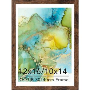 12x16 Frame Deep Brown with 10x14 Mat, for 30 x 40cm Diamond Art Painting, Display Picture 10 x 14 with Mat or 12 x 16 without Mat, Wood Large 12x16 Picture Frame for Wall Hanging, Deep Brown, 1 Pack