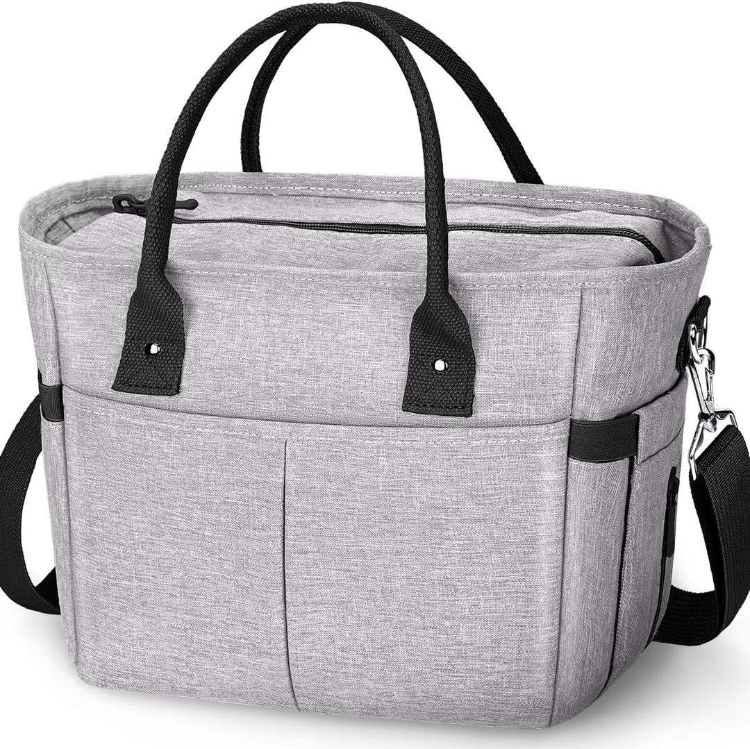 KIPBELIF Cute&Classy Roomy Insulated Lunch Bags for Women - Stylish & Functional Large Tote Adult Lunch Box for Working & Picnic, Gray, Standard Size