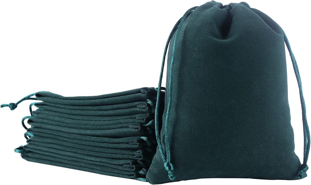 Sansam Large Velvet Drawstring Gift Bag  10pcs Jewelry & Accessory Pouch for Bracelets, Necklaces & Gifts, Tarot Rune Bags, Purse Storage Bags, Dark Green (8x10 Inch (Pack of 10))