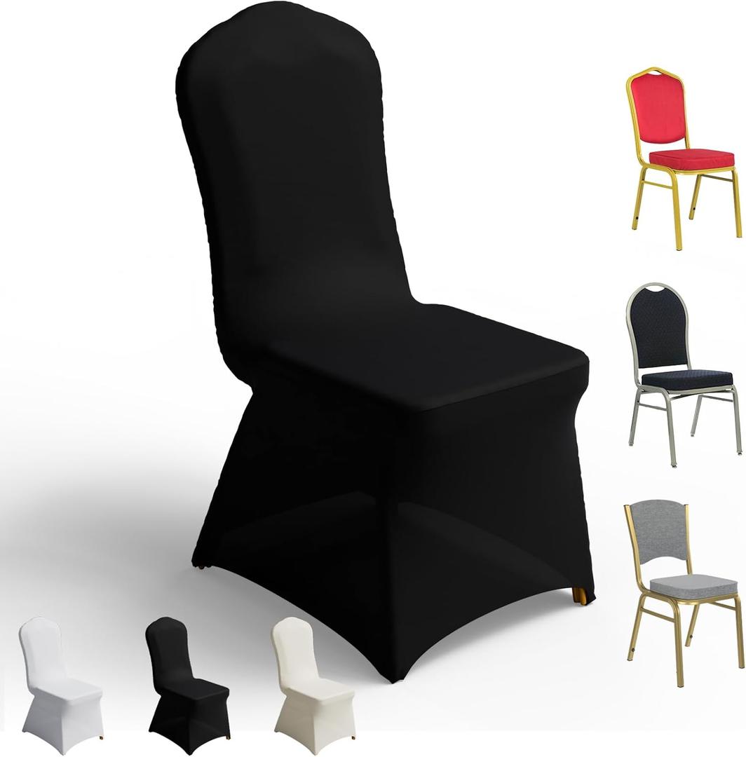 100 PCS Banquet Chair Covers for Wedding Universal Polyester Spandex Chair Cover Stretch Slipcovers for Party Dining Flat-Front Chair (Black)