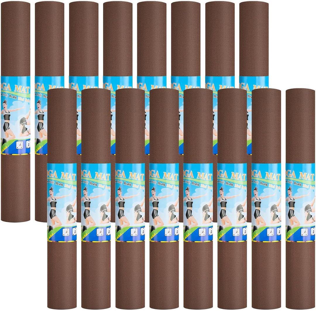 Funtery 3 mm Thin Yoga Mats Bulk, 68 x 24 in, Chocolate Brown (16 pcs)