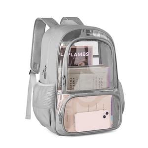 KIMNERPU Clear Backpack, Fabric & PVC Transparent Backpack with Reinforced Strap for Women Men, Heavy Duty Transparent Bookbag, Large Capacity Clear Bag, Travel, X-Large Grey