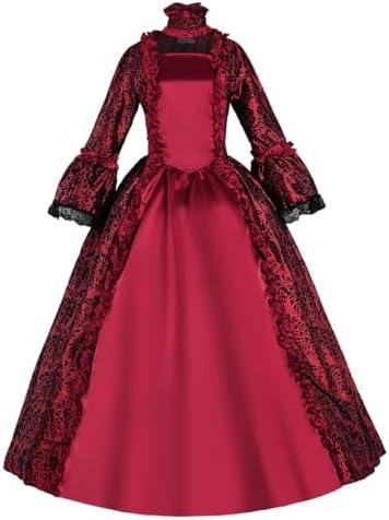 18th Century Rococo Floral Pattern Victorian Dress for Women Renaissance Costume Historical Period Masquerade Themed Clothing, XL